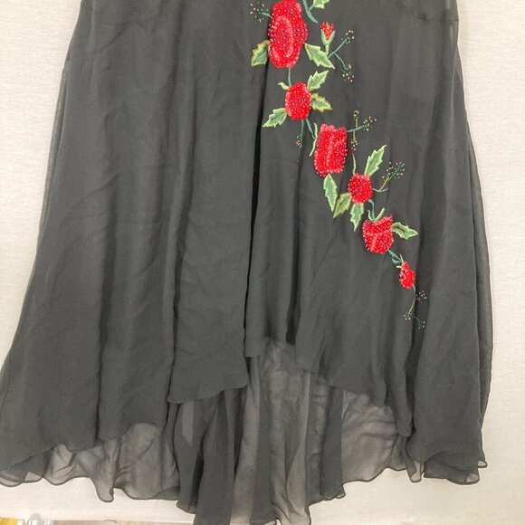 Vintage Sue Wong Silk Beaded Red Rose Embroidered Lace Maxi Dress size 6 Y2K - Picture 6 of 13